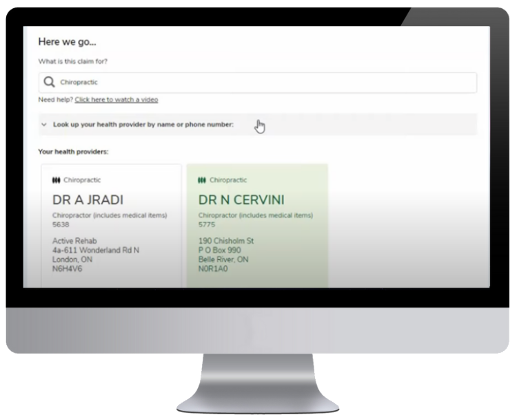 Green Shield Canada Everywhere Tool - Select Provider page screenshot