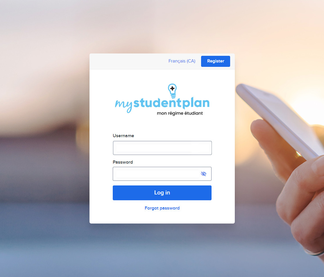 mystudentplan Benefits App - Log in page screenshot